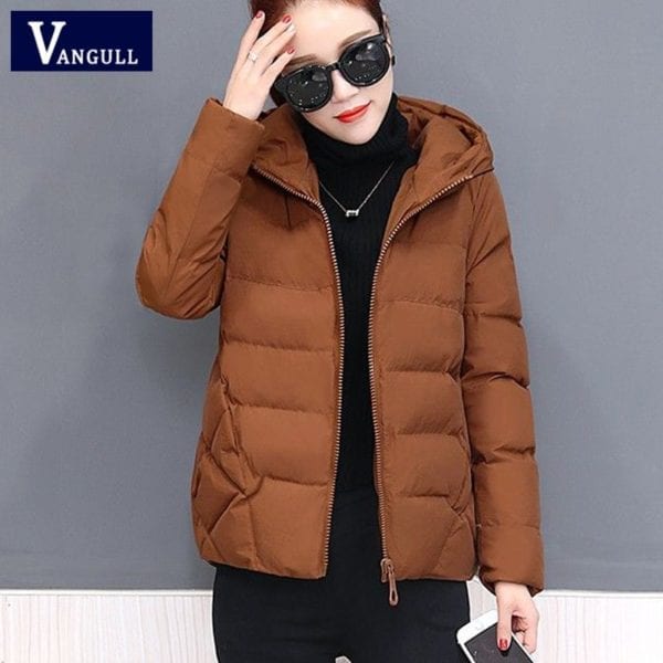 Vangull Winter Women Coat Parkas Solid Hooded Jacket 2019 Casual New Zipper Plus Size Loose Thick 1