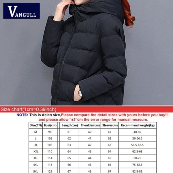 Vangull Winter Women Coat Parkas Solid Hooded Jacket 2019 Casual New Zipper Plus Size Loose Thick 5