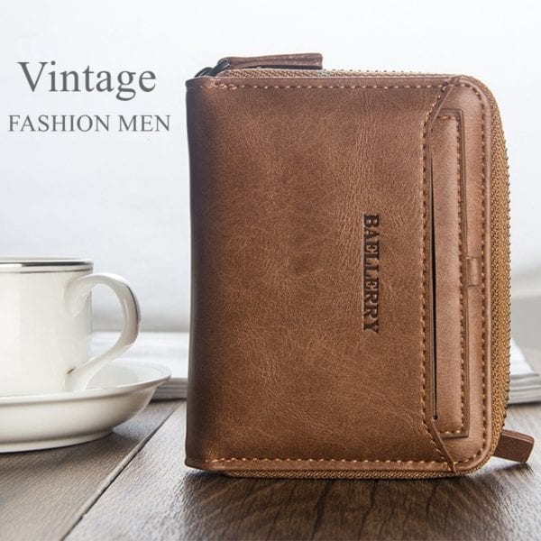 Vintage Men Wallet Small Purse Male Leather Wallets Coin Pocket Men Zipper Purses Card Holder Money 1