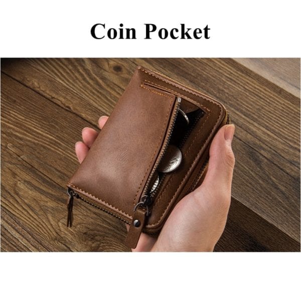 Vintage Men Wallet Small Purse Male Leather Wallets Coin Pocket Men Zipper Purses Card Holder Money 2