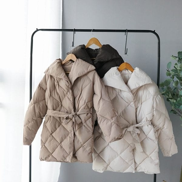 Winter Coat Women Double Breasted Puffer Jacket Korean Ladies Parkas Lace Up Cotton padded Clothes Warm 4