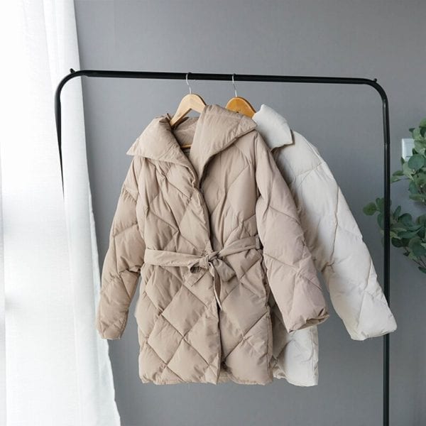 Winter Coat Women Double Breasted Puffer Jacket Korean Ladies Parkas Lace Up Cotton padded Clothes Warm 5