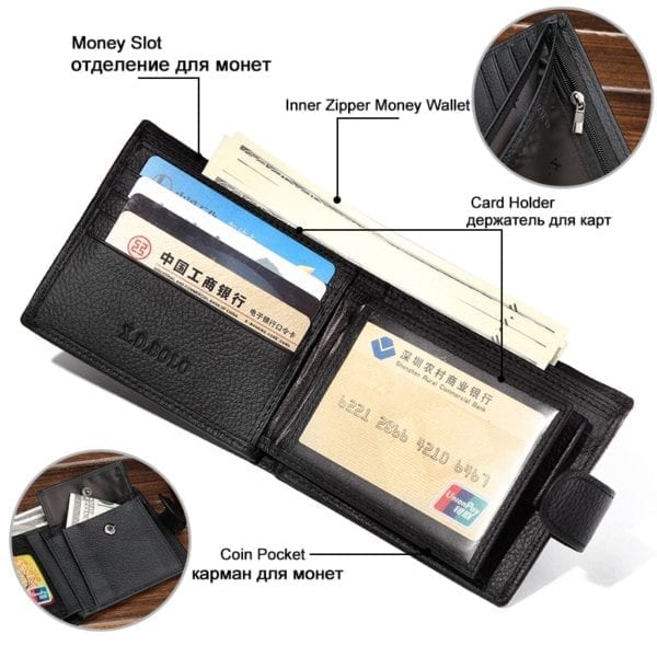 X D BOLO Wallet Men Leather Genuine Cow Leather Man Wallets With Coin Pocket Man Purse 4