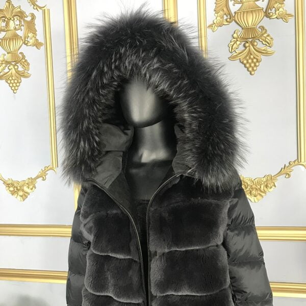 Coat Real Rabbit Fur Hooded Black Down Jacket Winter Women Classic Short Casual Outerwear Real Raccoon 2