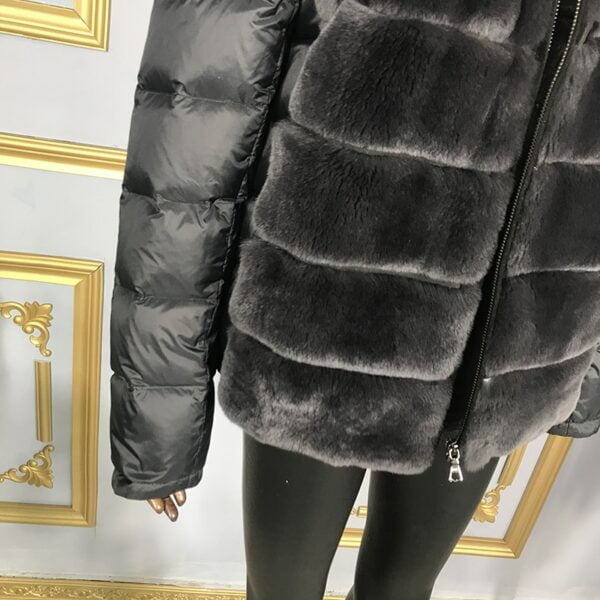 Coat Real Rabbit Fur Hooded Black Down Jacket Winter Women Classic Short Casual Outerwear Real Raccoon 3