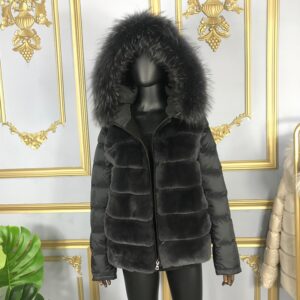 Coat Real Rabbit Fur Hooded Black Down Jacket Winter Women Classic Short Casual Outerwear Real Raccoon