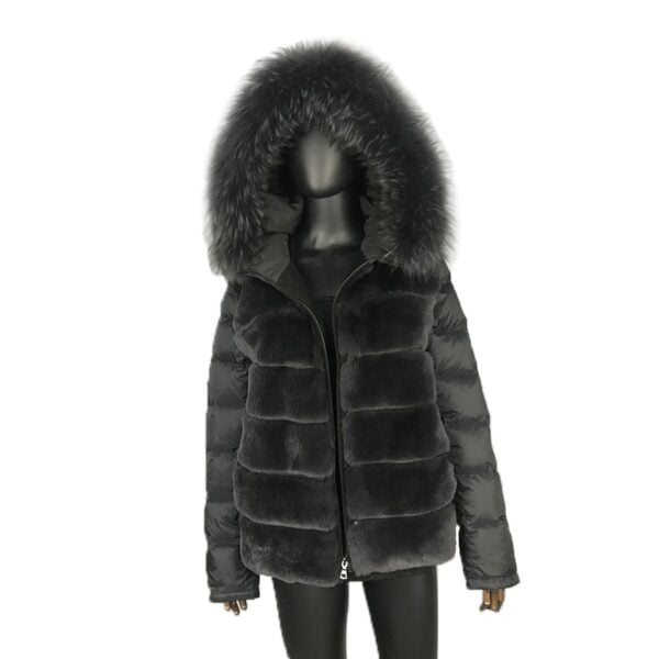 Coat Real Rabbit Fur Hooded Black Down Jacket Winter Women Classic Short Casual Outerwear Real Raccoon 4
