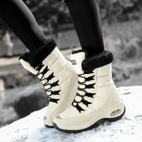 Moipheng Women Boots Winter Keep Warm Quality Mid Calf Snow Boots Ladies Lace up Comfortable Waterproof 1