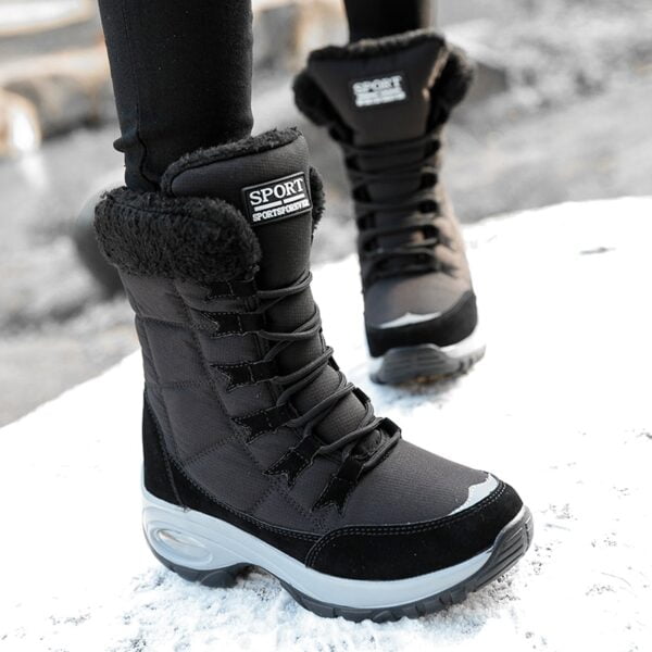 Moipheng Women Boots Winter Keep Warm Quality Mid Calf Snow Boots Ladies Lace up Comfortable Waterproof 2