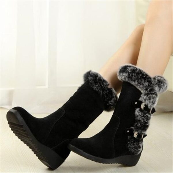New Winter Women Boots Casual Warm Fur Mid Calf Boots shoes Women Slip On Round Toe 1