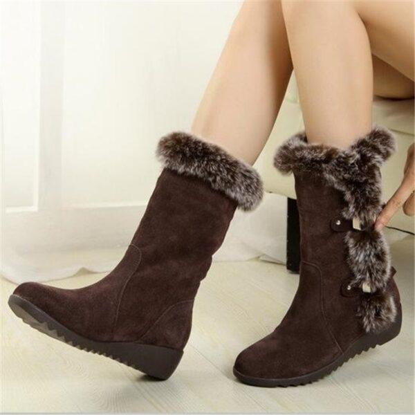 New Winter Women Boots Casual Warm Fur Mid Calf Boots shoes Women Slip On Round Toe 2