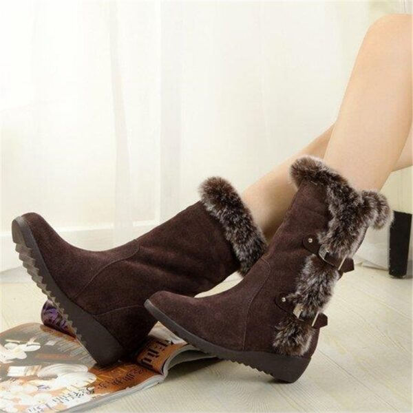 New Winter Women Boots Casual Warm Fur Mid Calf Boots shoes Women Slip On Round Toe 3