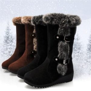 New Winter Women Boots Casual Warm Fur Mid Calf Boots shoes Women Slip On Round Toe