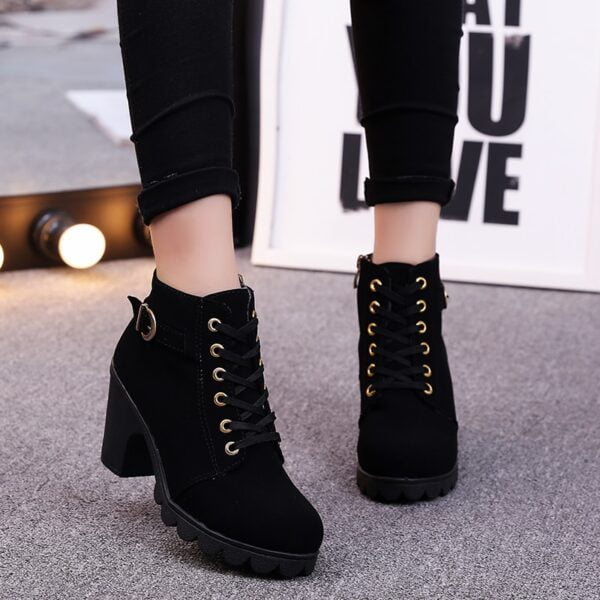 Women Boots Fashion Women Lace Up Casual Ankle Boots Ladies High Heels Winter Shoes Women Soft 1
