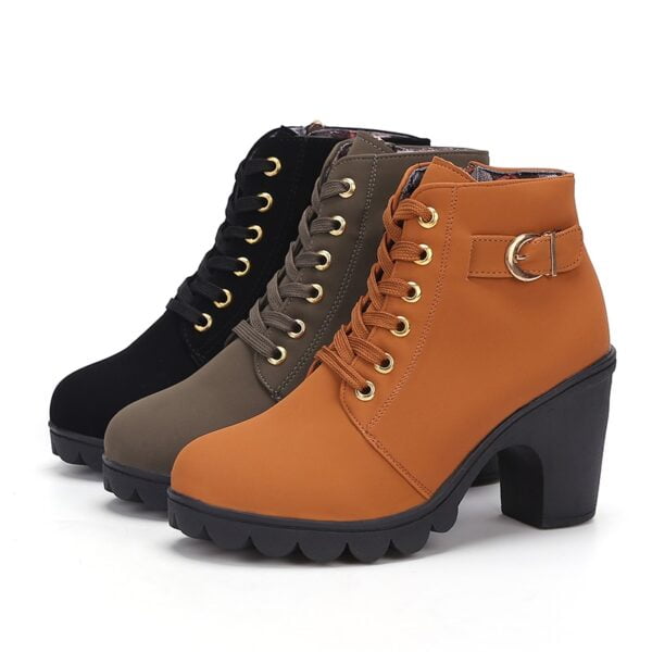 Women Boots Fashion Women Lace Up Casual Ankle Boots Ladies High Heels Winter Shoes Women Soft 2