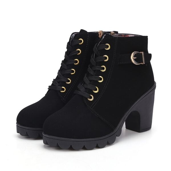 Women Boots Fashion Women Lace Up Casual Ankle Boots Ladies High Heels Winter Shoes Women Soft 3