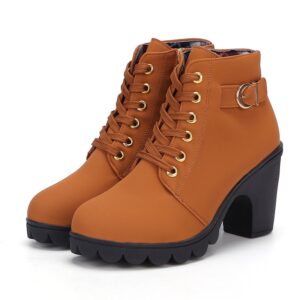 Women Boots Fashion Women Lace Up Casual Ankle Boots Ladies High Heels Winter Shoes Women Soft