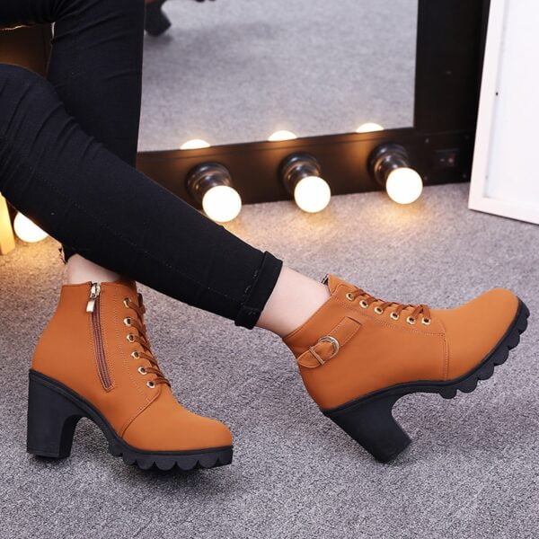 Women Boots Fashion Women Lace Up Casual Ankle Boots Ladies High Heels Winter Shoes Women Soft 5