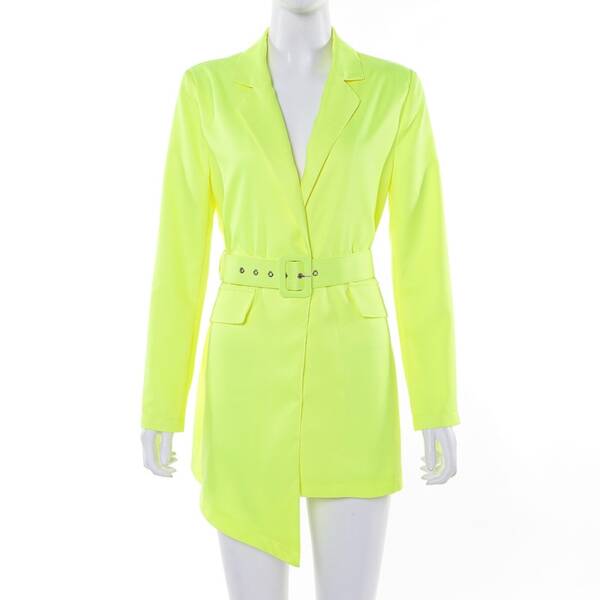 2019 Autumn Fashion Suits Notched Neck Blazer Wear To Work Jacket Lime Neon Colour Coat irregular 1