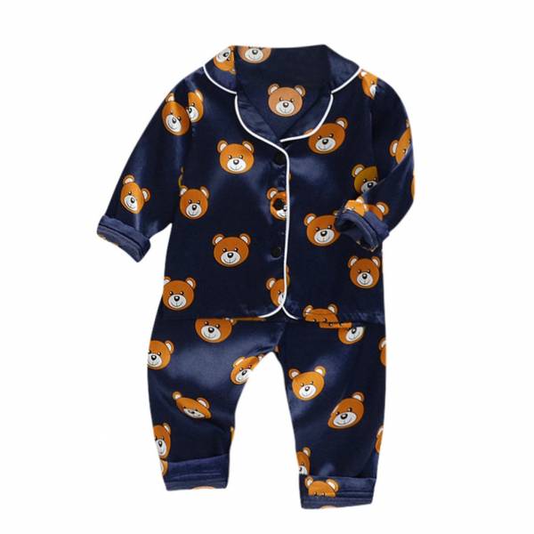 2021 Toddler Baby Boys Sleepwear Infant Clothing Long Sleeve Cartoon Bear Tops Pants Pajamas Sleepwear Casual 2