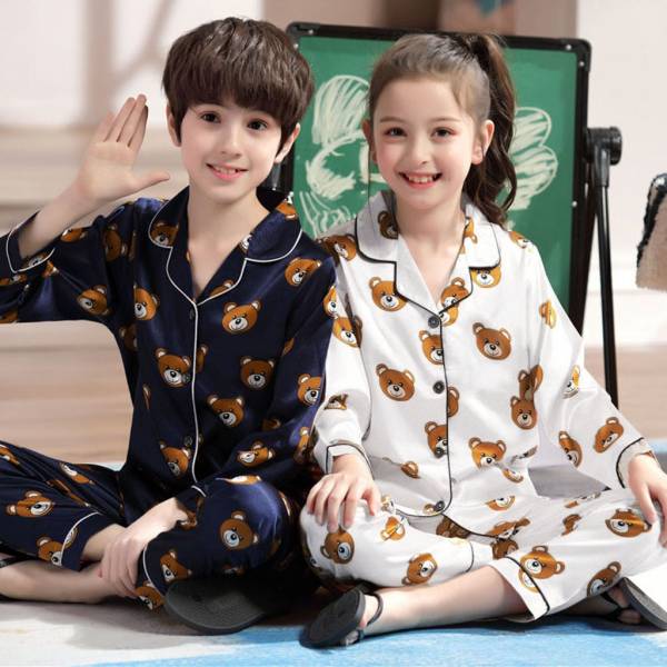 2021 Toddler Baby Boys Sleepwear Infant Clothing Long Sleeve Cartoon Bear Tops Pants Pajamas Sleepwear Casual 3