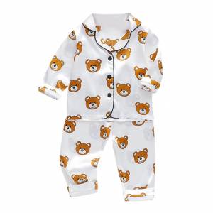2021 Toddler Baby Boys Sleepwear Infant Clothing Long Sleeve Cartoon Bear Tops Pants Pajamas Sleepwear Casual