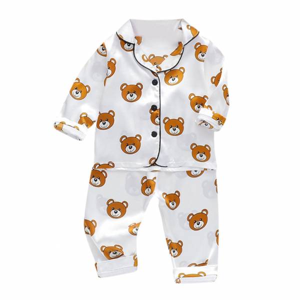 2021 Toddler Baby Boys Sleepwear Infant Clothing Long Sleeve Cartoon Bear Tops Pants Pajamas Sleepwear Casual