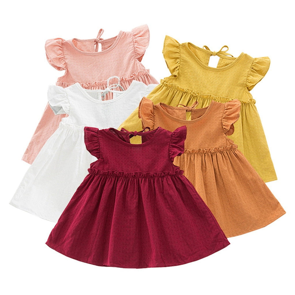 2021New Baby Girl Dresses A line Dress Toddler Kids Baby Girls Ruffle Solid Linen Elegant Princess 6