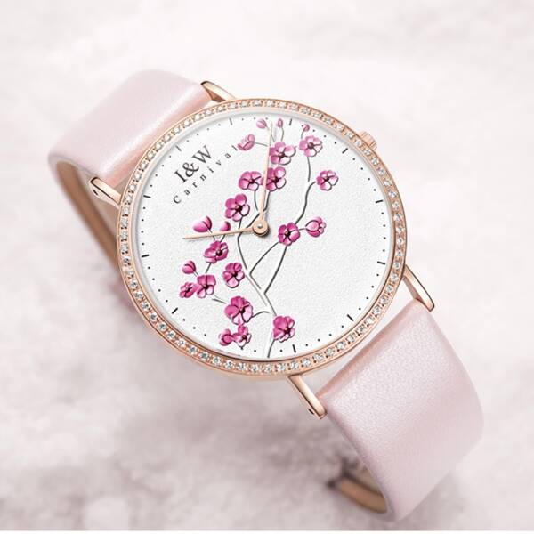 Carnival Brand Women Watches Ladies Fashion Unique Luxury Ultra Thin Sapphire Casual Leather Quartz Wristwatch Reloj