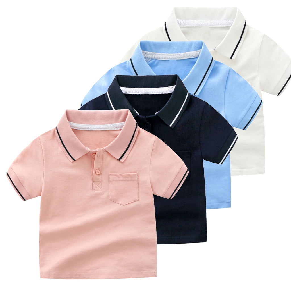 Children Tops Toddler Baby Boys Short Sleeve Turn down Collar Solid Color Gentleman T shirts Casual