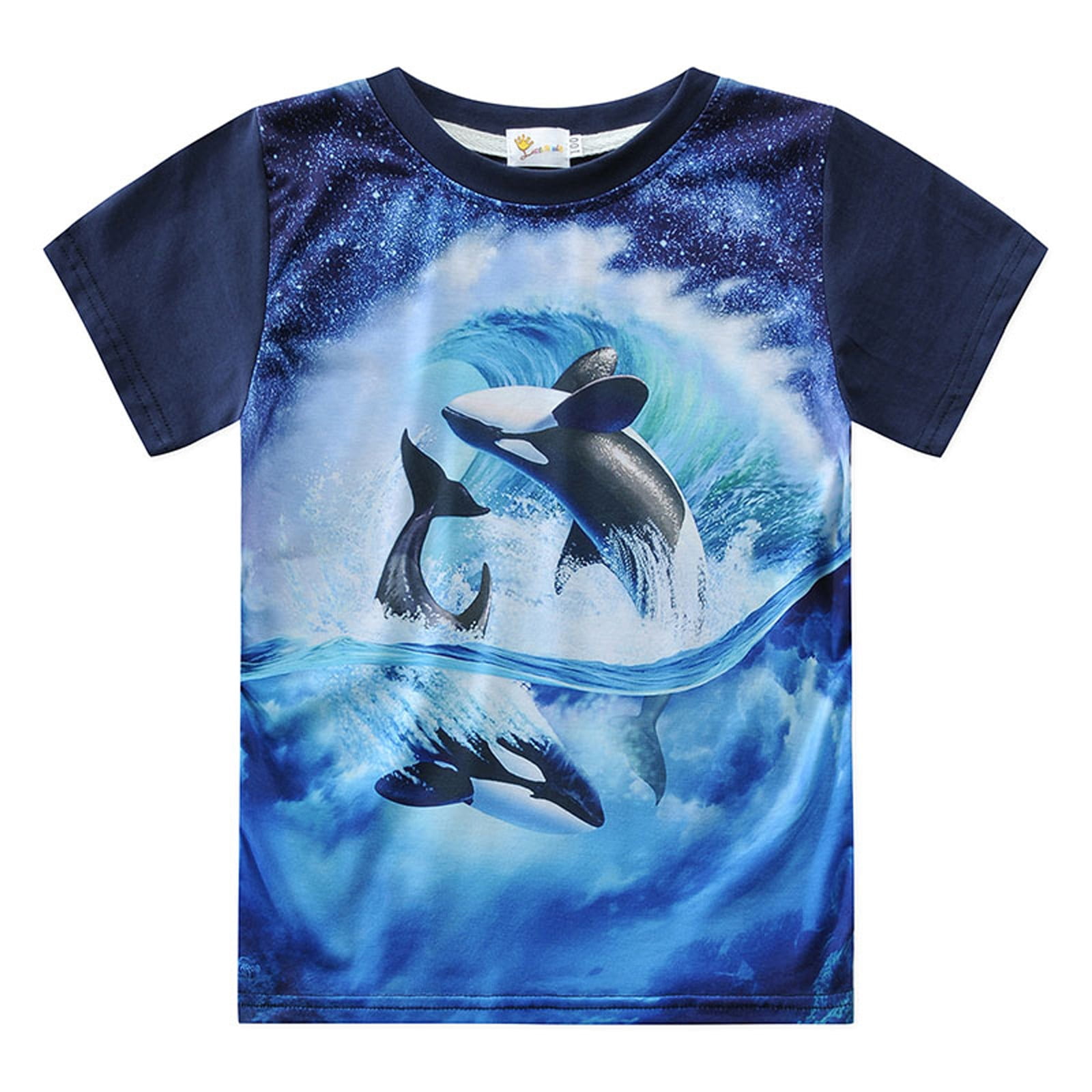 Fashion Cotton Soft Baby Boys Tops Cartoon Dolphin Printing Animal T shirts Toddler Kids O neck