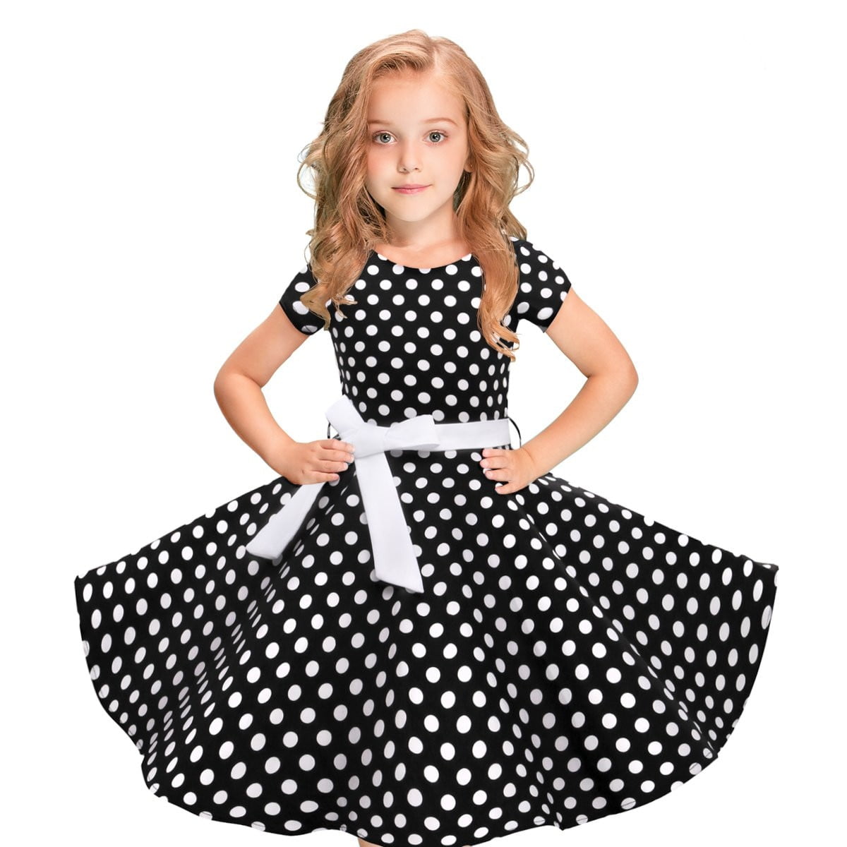 Kids Girls Vintage Dress Causual Children dresses Polka Dot Princess Swing Rockabilly Party Dresses Gentleman dress