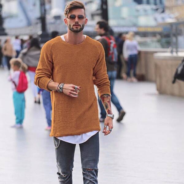 Men Sweater Autumn Winter Knitted Solid Simply Style Pullover Casual Loose O Neck Sweater Jumper Male 1