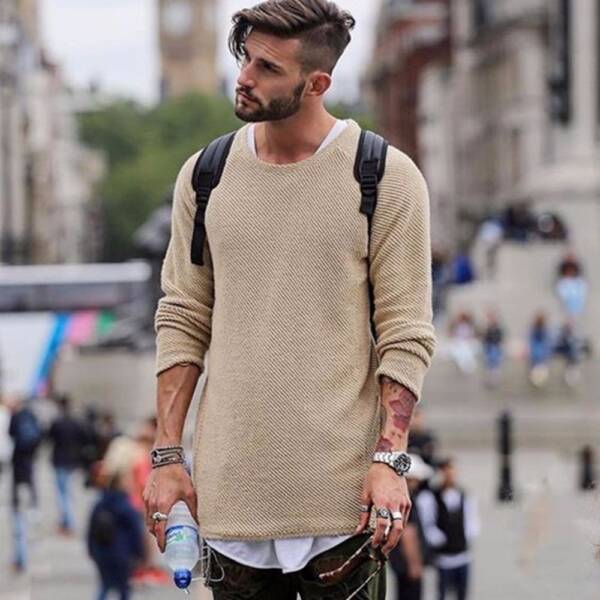 Men Sweater Autumn Winter Knitted Solid Simply Style Pullover Casual Loose O Neck Sweater Jumper Male 3