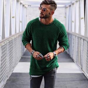 Men Sweater Autumn Winter Knitted Solid Simply Style Pullover Casual Loose O Neck Sweater Jumper Male