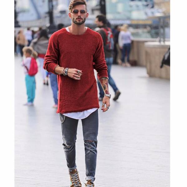 Men Sweater Autumn Winter Knitted Solid Simply Style Pullover Casual Loose O Neck Sweater Jumper Male 4
