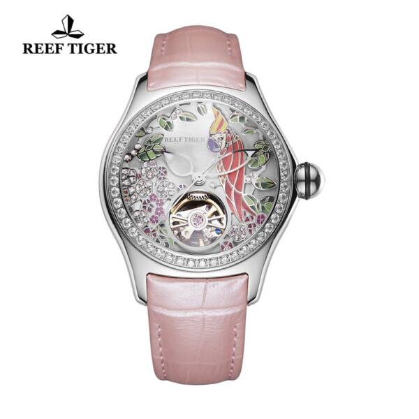 Reef Tiger 2021 Diamonds Fashion Watches Women Steel Genuine Leather Strap Automatic Analog Watches Waterproof RGA7105 1