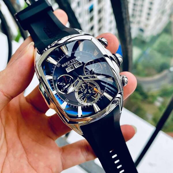 Reef Tiger RT Top Brand Luxury Big Watch for Men Blue Dial Mechanical Tourbillon Sport Watches 1