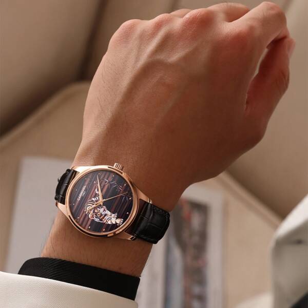 Relogio Masculino Carnival Brand Luxury Automatic Watch Mens Fashion 3D Tiger Rose Gold Mechanical Wristwatch Clock 5