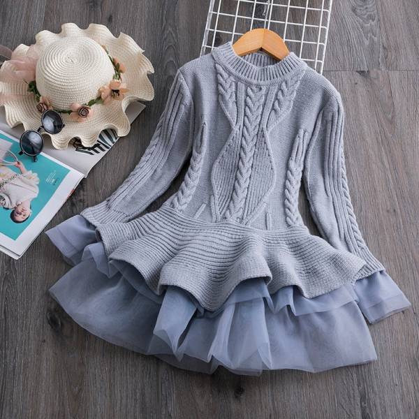 Sale 2021 Winter Knitted Chiffon Girl Sweater Dress Party Long Sleeve Children Clothes Dresses For Girls 1
