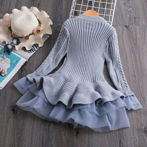 Sale 2021 Winter Knitted Chiffon Girl Sweater Dress Party Long Sleeve Children Clothes Dresses For Girls 2