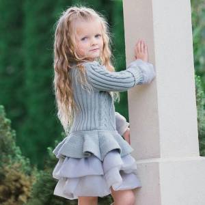 Sale 2021 Winter Knitted Chiffon Girl Sweater Dress Party Long Sleeve Children Clothes Dresses For Girls