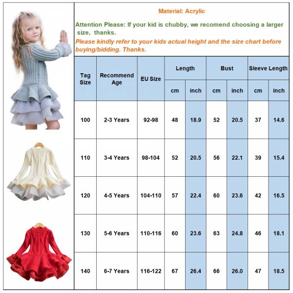 Sale 2021 Winter Knitted Chiffon Girl Sweater Dress Party Long Sleeve Children Clothes Dresses For Girls 4