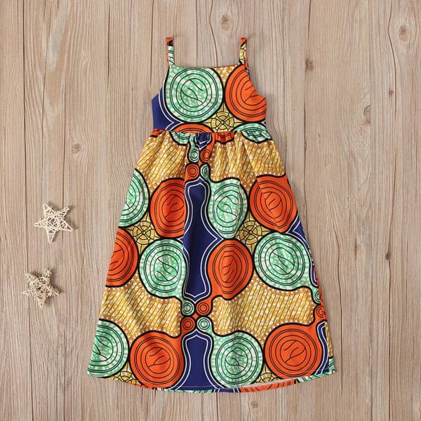 Summer African Girls Dress Kids Girls African Dashiki 3D Digital Print Suspenders Princess Dress Beach Casual 1