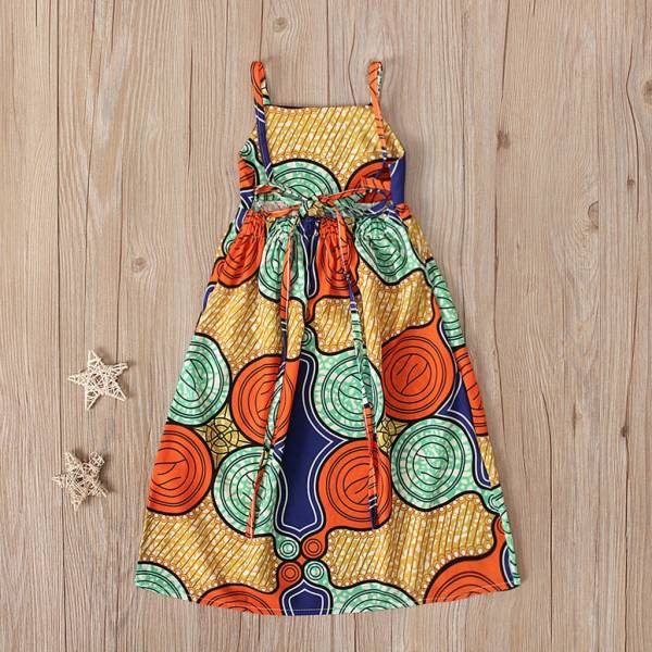 Summer African Girls Dress Kids Girls African Dashiki 3D Digital Print Suspenders Princess Dress Beach Casual 2