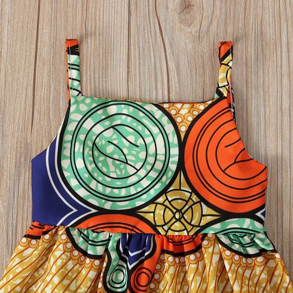 Summer African Girls Dress Kids Girls African Dashiki 3D Digital Print Suspenders Princess Dress Beach Casual 3