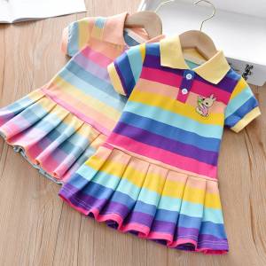 Summer Baby Girls Dress Clothing Cute Rainbow Short Sleeve Princess Dress Party Bunny Decoration Little Girl