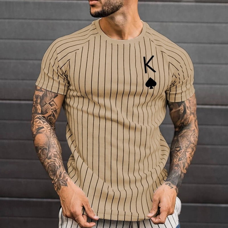 Summer T Shirt for Men Stripped Tshirt Men Clothing Streetwear Round Neck Shirt Fashion Poker Print
