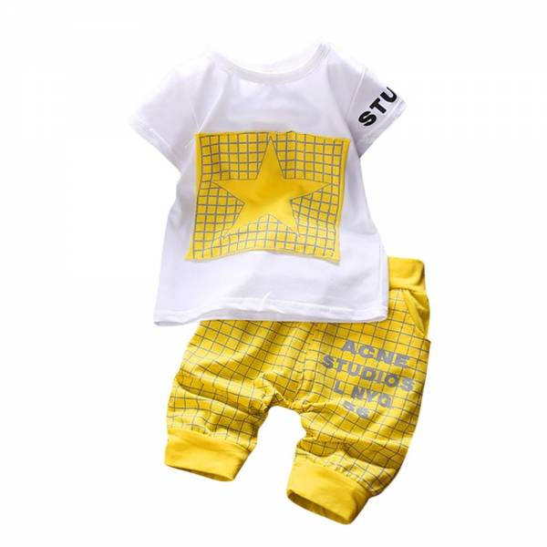 Toddler Baby Boys Girls 4th Of July Clothes Short Sleeve Letter Star Print Plaid Tops Pants 1