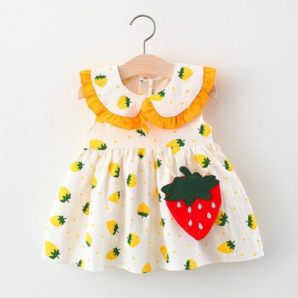 Toddler Baby Girls Summer Dress Kids Peter Pan Collar Strawberry Print Casual Daily Dresses For Girls 1